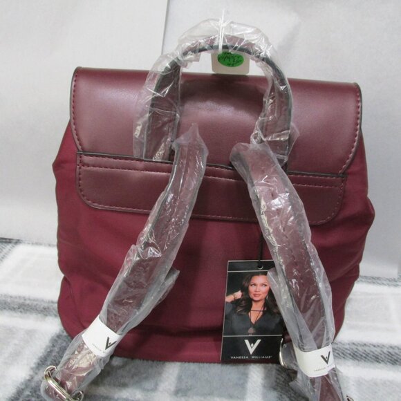 P1776-NWT Vanessa Williams Burgundy Quilted Backpack & Vegan Leather - Picture 2 of 9